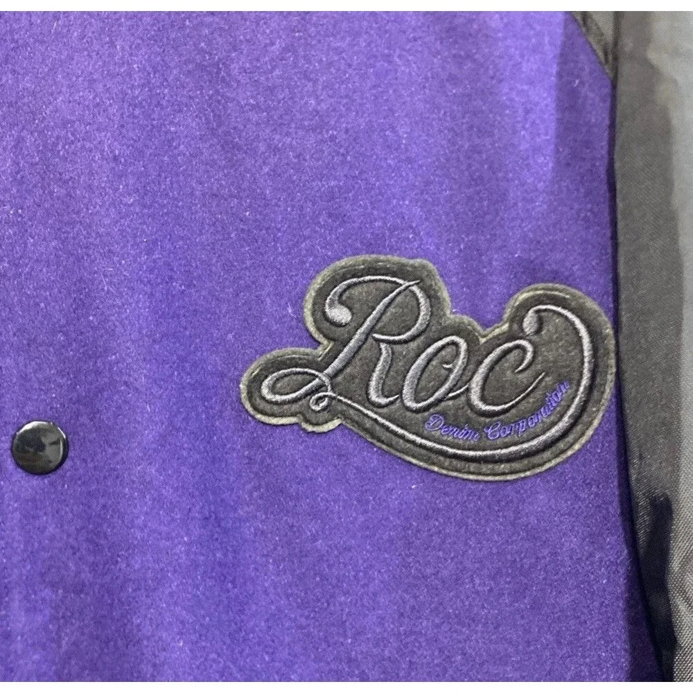 Vtg Rocawear Jacket Mens 3X Purple Black Bomber Varsity Black Kings Hip Hop 1999